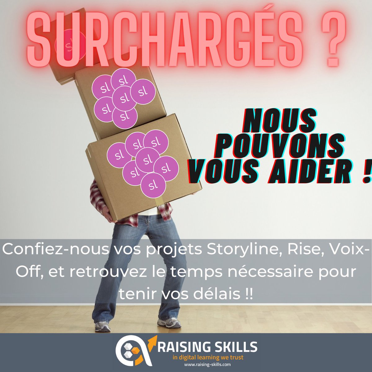 ✔ Nouveau confi-couvre-feu ....
 Vous êtes en surcharge sur vos projets de #digitallearning conçus avec #Storyline ou #Rise ?

💪🤝 Confiez-nous vos projets et retrouvez de l'oxygène pour tenir vos délais et vous concentrez sur les tâches essentielles. #formation #numerique