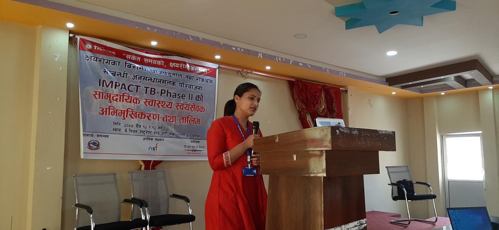 stararyal's tweet photo. Empowered lady @Rabinawagle1 of @BiratNepal delivering powerful amd excellent  speech on IMPACT TB Phase I (@impact_tb) achievement and challenges.
#volunteerorientation
#EndTB https://t.co/meARX8p7pq