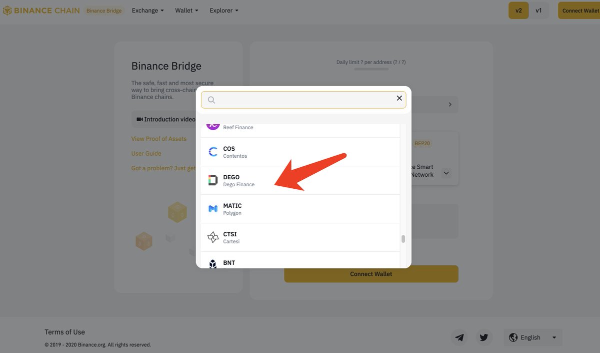dego_finance's tweet photo. Binance Bridge has already supported exchange of $DEGO. Each swap is limited to 640 $DEGO currently and the daily limit is equivalent to 2 $BTC.

@BinanceChain #BinanceSmartChain 

https://t.co/b31uAtEfDy https://t.co/RpjisfhY55
