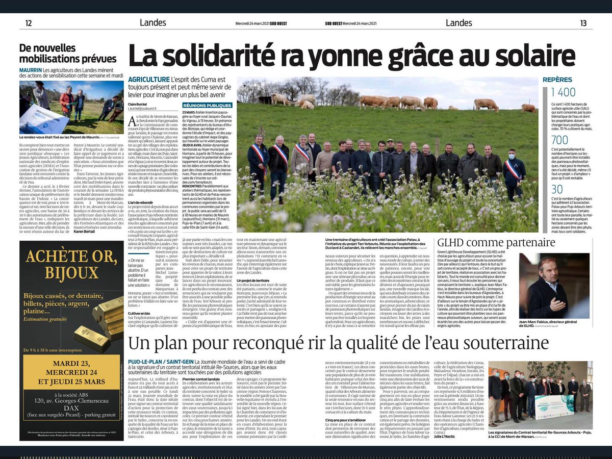 ⭐"La #solidarité rayonne grâce au #solaire" : Le premier article de presse sur le projet #agrivoltaïque Terr'Arbouts. Merci <a href="/sudouest/">Sud Ouest</a> et <a href="/ClaireBCK/">Claire Burckel</a>.

👉 sudouest.fr/landes/castand…

Plus d'infos : colidee.com/terrarbouts

#Eau #Agriculture #Agroécologie #EnergieSolaire #Landes