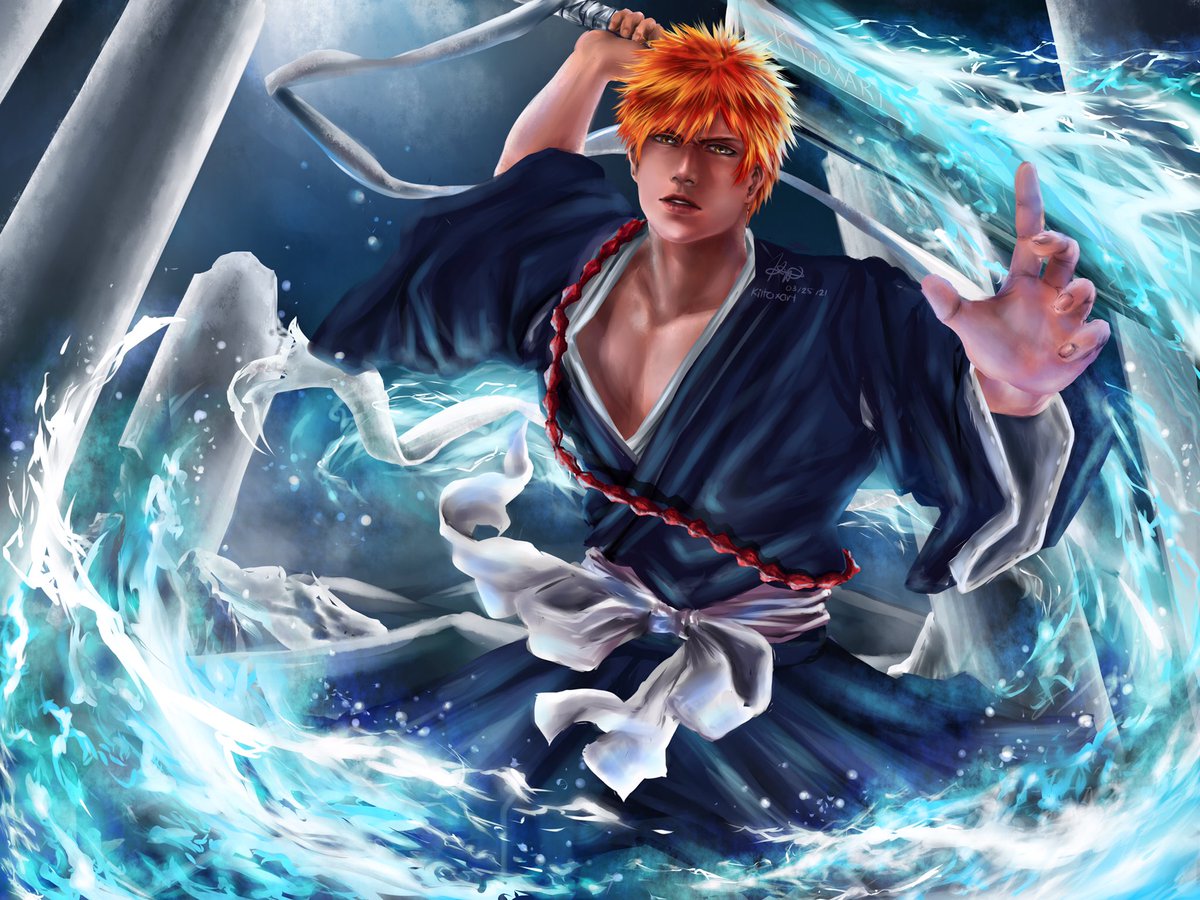 I've not posted any art till now because of school 😭 but FINALLY a break!  Here's my Kurosaki Ichigo from Bleach! Will post his Bankai form and Hollow  possessed variant soon! #artph #, image size:1200x900