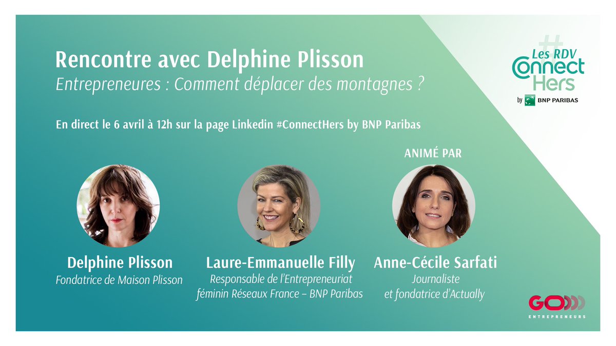 Après 20 années dans la mode, Delphine Plisson a tout quitté pour se lancer dans la construction de Maison Plisson.
 
Retrouvez-la le 6 avril prochain à 12h pour le 1er épisode en direct des RDV #ConnectHers by <a href="/BNPParibas/">BNP Paribas Group</a> avec #GoEntrepreneurs👇
linkedin.com/events/rdvlive…