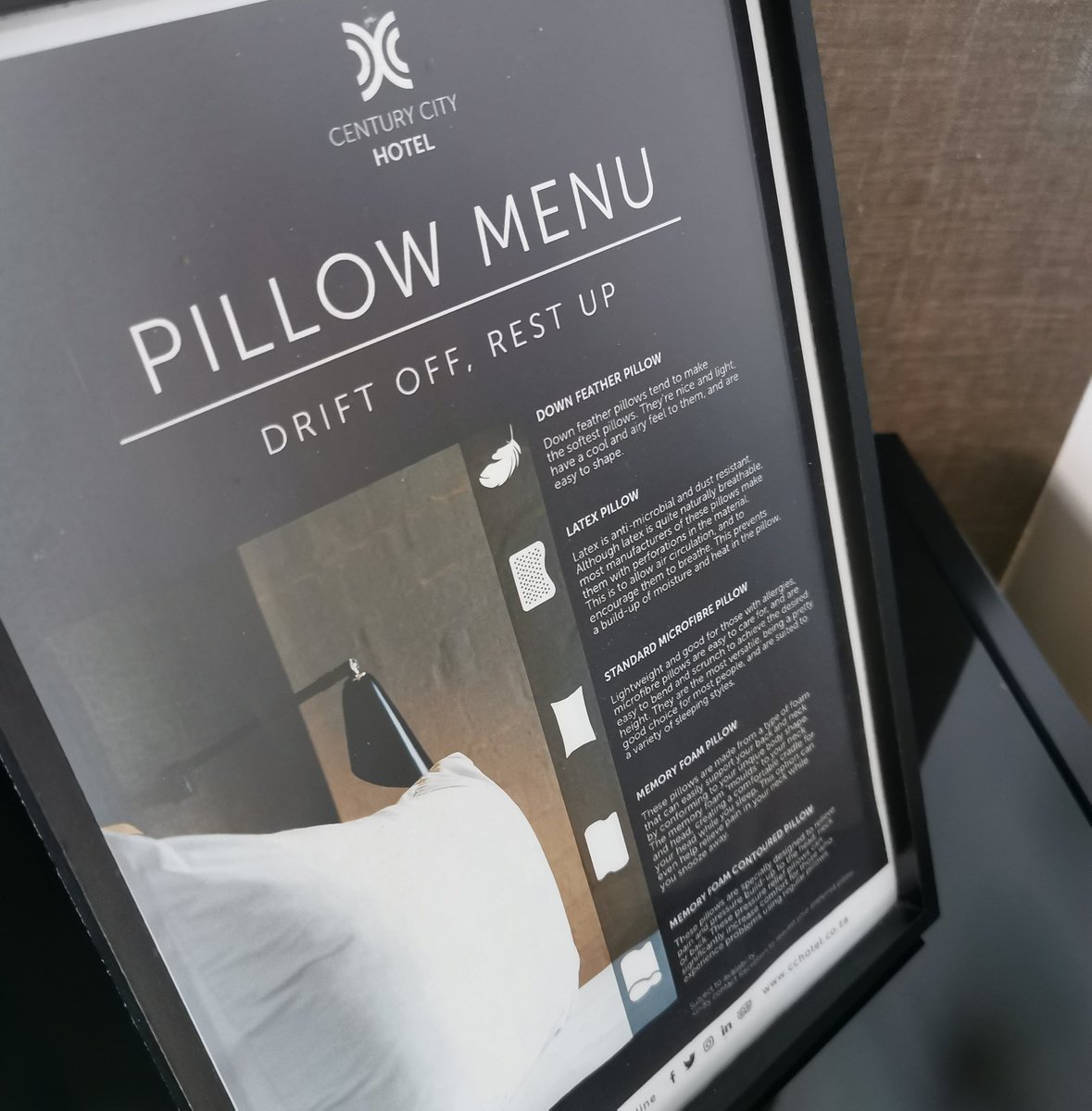 devon_petersen's tweet photo. As a touring player the struggle is real regarding the quality of the pillows in the hotels...... @CCHotels has a PILLOW MENU 😎 to ensure you have the rest you require...
 #settingstandards #hotellife #pillowmenu https://t.co/wZrk9KBkJD