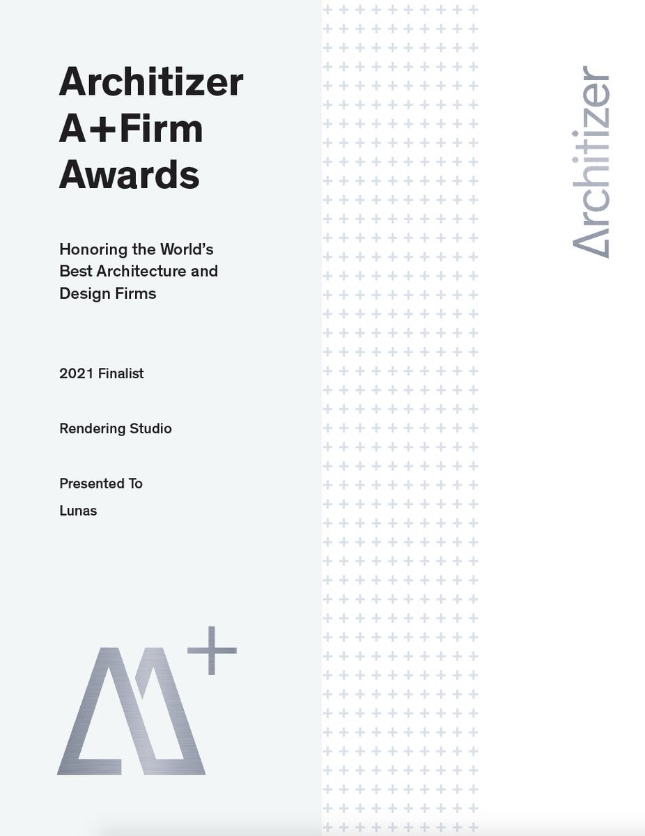 3d_lunas's tweet photo. C'est officiel! Nous avons enfin reçu le diplôme de finaliste d'être parmi les cinq meilleurs studios de rendu au monde selon les Architizer A + Firm Awards 2021 🌑
https://t.co/IpuX8lS1Nr https://t.co/0koQMqr0ZR