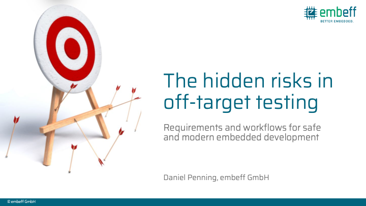 DanielPenning's tweet photo. Tomorrow morning at 9 CET I will explain in a live session at the @emBOconference  why the popular way of doing #unittesting in #embedded is broken. You will hear about C++ language quirks that may crash your device - even if you "tested" it. And much more. https://t.co/eiJZPwnxT4