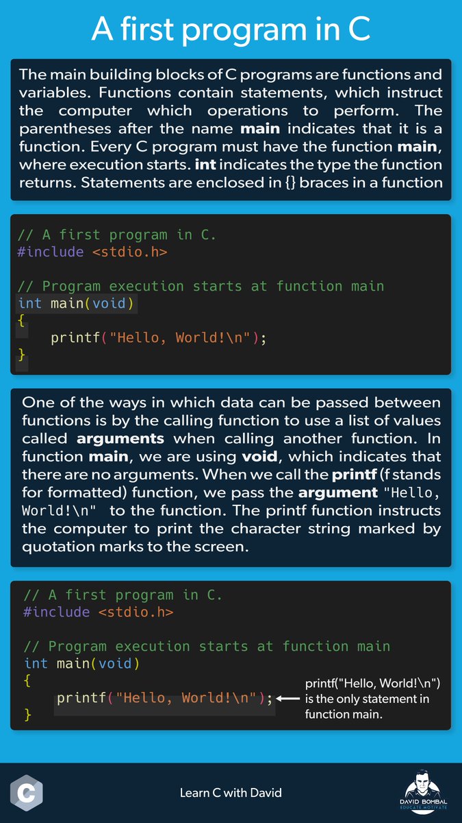 davidbombal's tweet photo. A First Program in C
#coding #programming #cprogramming #c_language_basics #c_programming_language #softwaredeveloper https://t.co/1c1wXvukLv