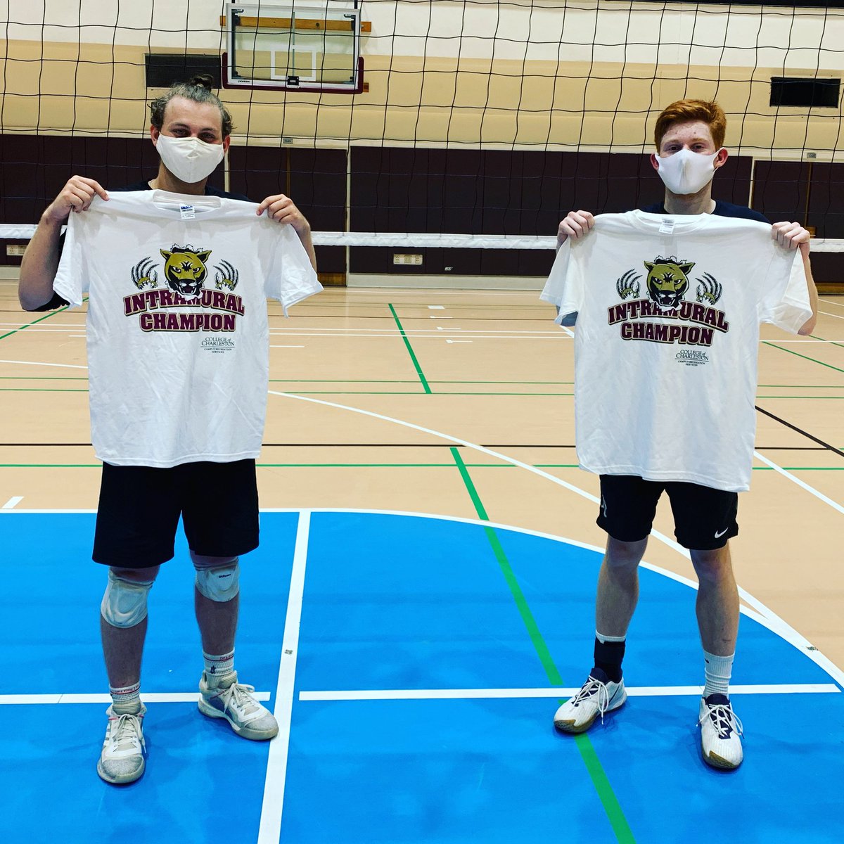 CofCCampusRec's tweet photo. Congratulations to tonight’s Wednesday #Volleyball Kings of the Court, @galext and @jordan_familant ! Both pool A and B winners were a mere couple points away from the rest of the pack and both sets in the Finals were only won by no more than 3 points. #RecYourLife #CofC https://t.co/N0rGF3qwTu