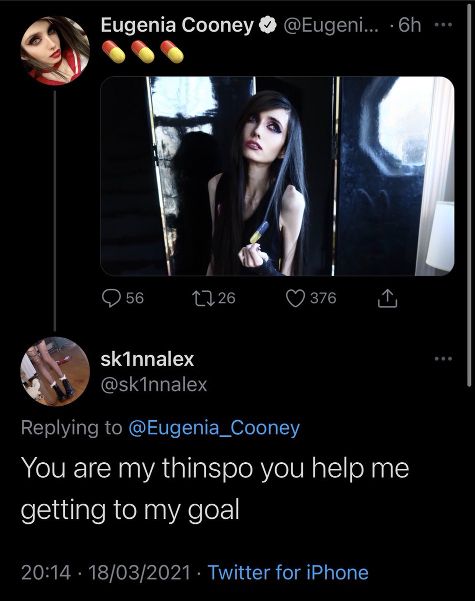 mr_redbot's tweet photo. @Eugenia_Cooney At this point, you can’t deny the impact you’re having on people. Please seek out help - not only for yourself, but for others too. @Twitter @TwitterSupport - how are you allowing pics like this that encourage self harm/eating disorders? Please do something, it’s dangerous. https://t.co/zK8C9sCNM5