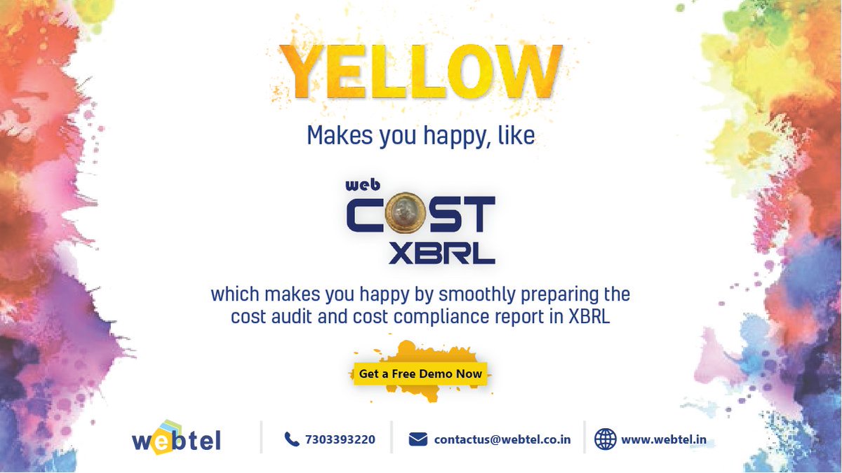 webteldotin's tweet photo. πΉ Get the happiness of smooth preparation and filing of cost audit & cost compliance report in XBRL, with Web-Cost-XBRL πΉ
π To know more visit >> https://t.co/YHNn5Ze9VB
.
#HappyHoli2021 #XBRL #XBRLfilingsoftware #CompanyLaw #CompanyLawsolutions #CompaniesAct #Webtel https://t.co/ZD4iWQZsFp