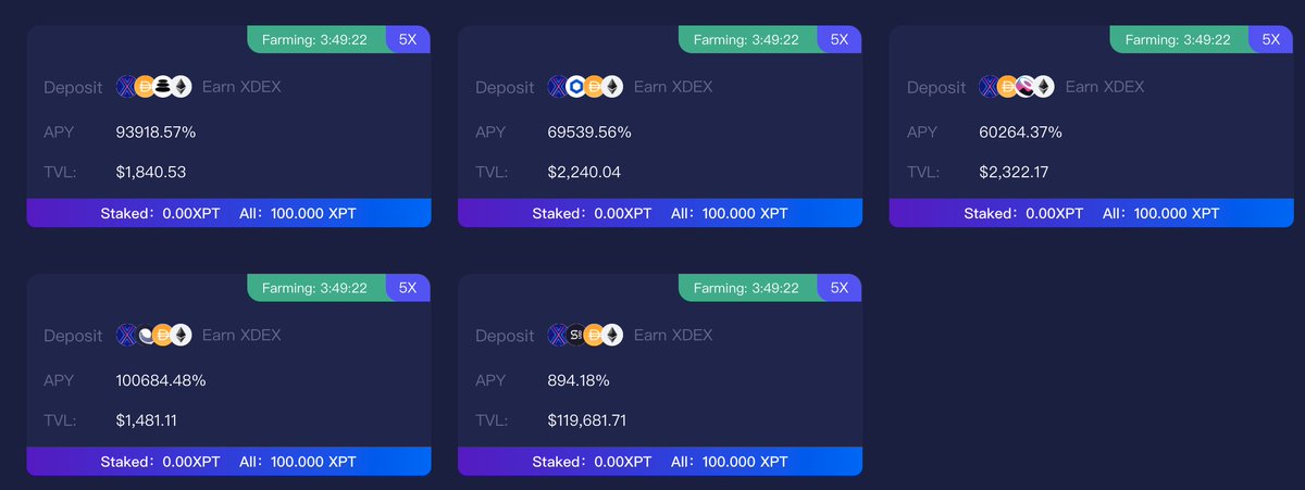 xdefilab's tweet photo. xDeFi&amp;Labs is going to launch xDEX liquidity farming https://t.co/oUNI4cpGjs in 3 hrs. 17 pools of X-ETH-DAI-XDEX(32:32:32:4) where X is globally utilized DEX tokens. https://t.co/HeU6QZB6z3