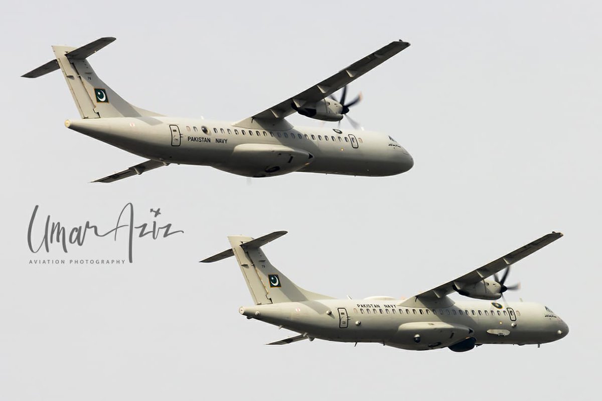 A formation of Marinized version of ATR-72 Aircrafts assigned to - 29 Squadron - Pakistan Navy. These aircrafts are equipped with Anti Surface and Anti Submarie warfare Sensors and Weapons.