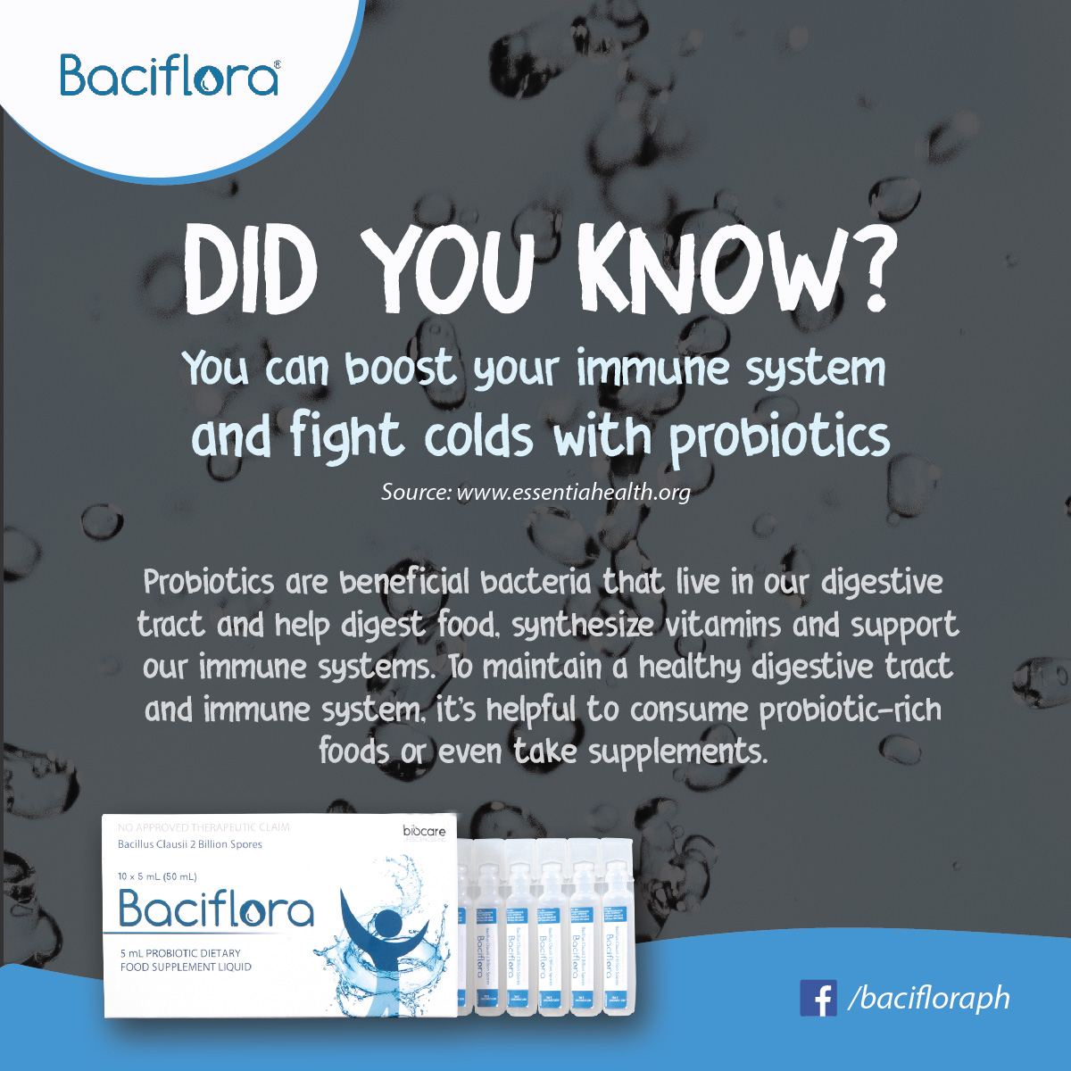 baciflora's tweet photo. Baciflora has billions of natural probiotics that boosts and supports our immune system. It helps our stomach to digest food and synthesize vitamins that our body needs. https://t.co/zSpZAazAng