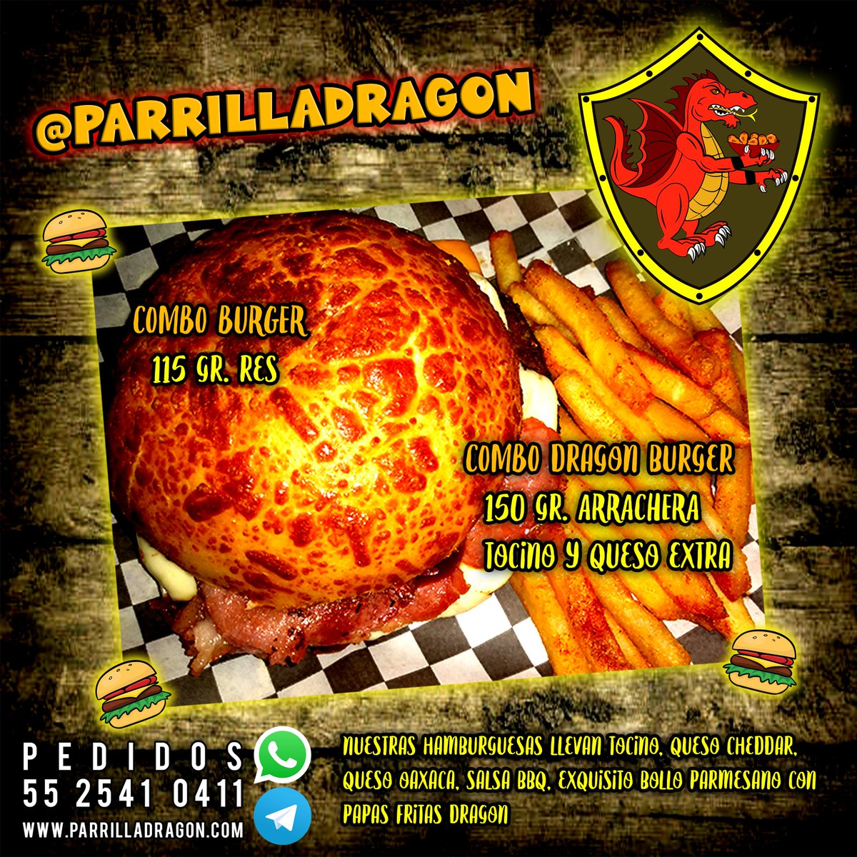 ParrillaDragon's tweet photo. Hamburguesas 🍔🍔🍔

Somos PARRILLA DRAGON
en el Centro de la Ciudad de México.

Ordena al 55 2541 0411

#ParrillaDragon #Burger #Bacon #Parmesano #SabrososSanosSustentables #Eat #Eating #CDMX https://t.co/r3CCnaIsXZ