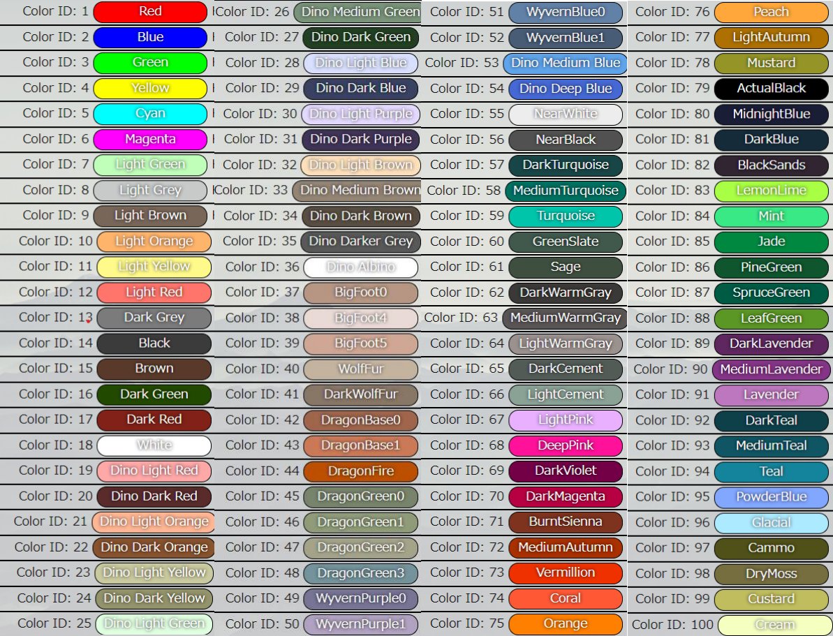 Renrenark Twitch カラーid一覧表作りました 画像は一枚にまとめたので便利かも 是非ご活用ください Rtよろぴく Ark Ark Ark310 T Co Dbrjrzyi2r Twitter
