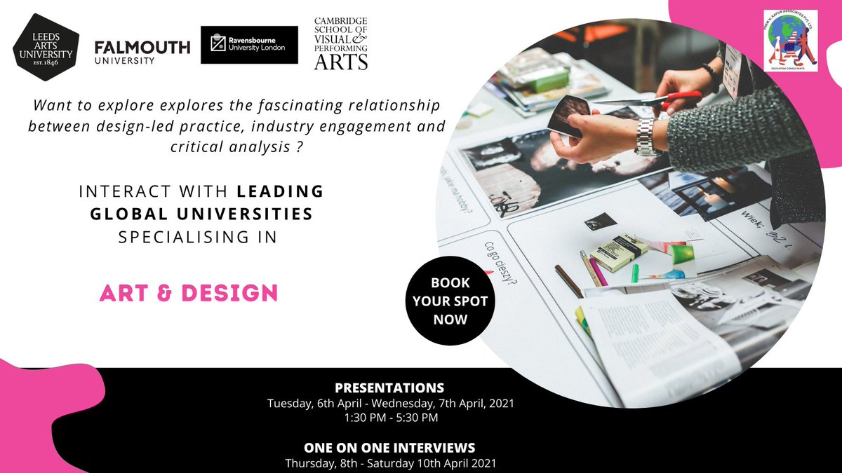 Foreignstudy81's tweet photo. FREE POST GRADUATE STUDY ABROAD WEBINAR | 6-7th April | TOP DESIGN  UNIVERSITIES | 1:30PM- 5:30PM

#art #StudyAbroad #education #edtech #UKuni https://t.co/d7t4jvFZ4n