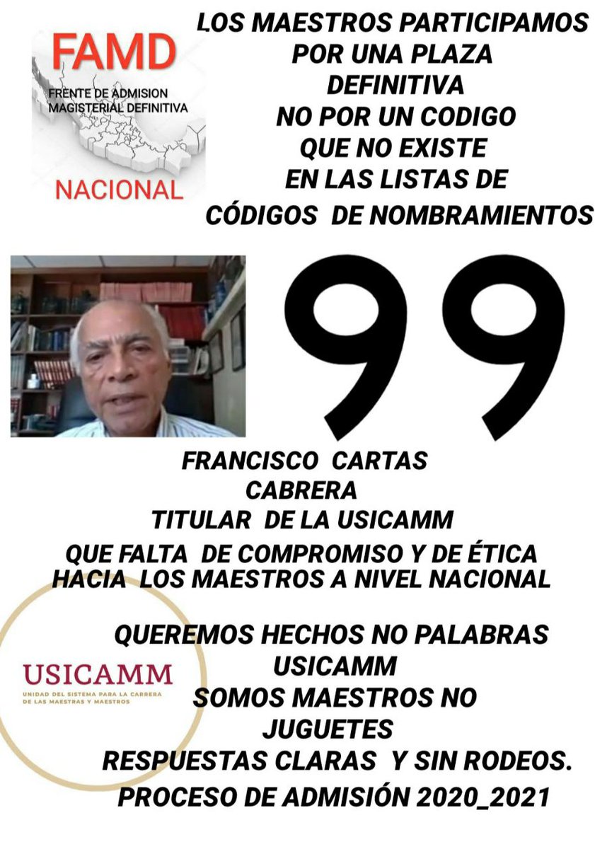 is90909090's tweet photo. Qué  pena tan  grande @USICAMM_OFICIAL que los millones  de maestros  ya no confíen  en ti y ahora si te queda el dicho. "Quien mucho abarca poco aprieta"
#maestrosconvacantedefinitiva2020_2021
@delfinagomeza 
@lopezobrador_ 
@MilenioNoticiaa
@AristeguiOnline https://t.co/rhJfq1o1cV