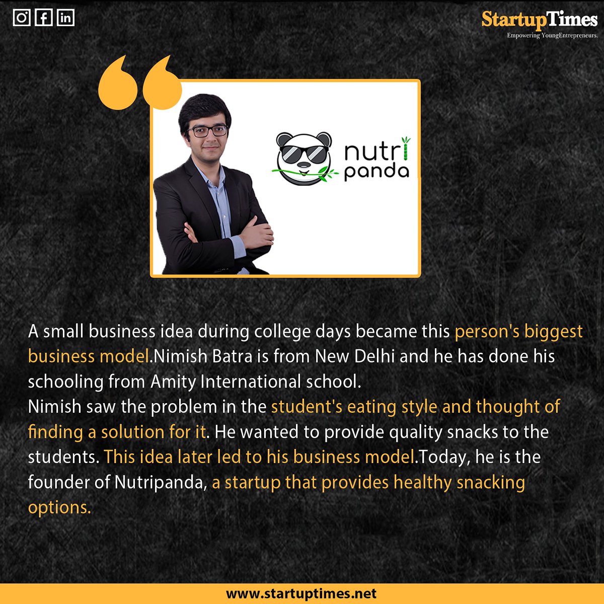 StartupTimes2's tweet photo. Currently, Nimish is a 3rd-year https://t.co/s0iHClcosi student pursuing CSc. from VIT Vellore. At such an early age, he has created a business that many fail to do. 

Read More:- https://t.co/watd2eYDS8 

#thursdaymorning #thursdaythoughts #founder #startupfounder #nutripanda https://t.co/YPPxhbRGIX