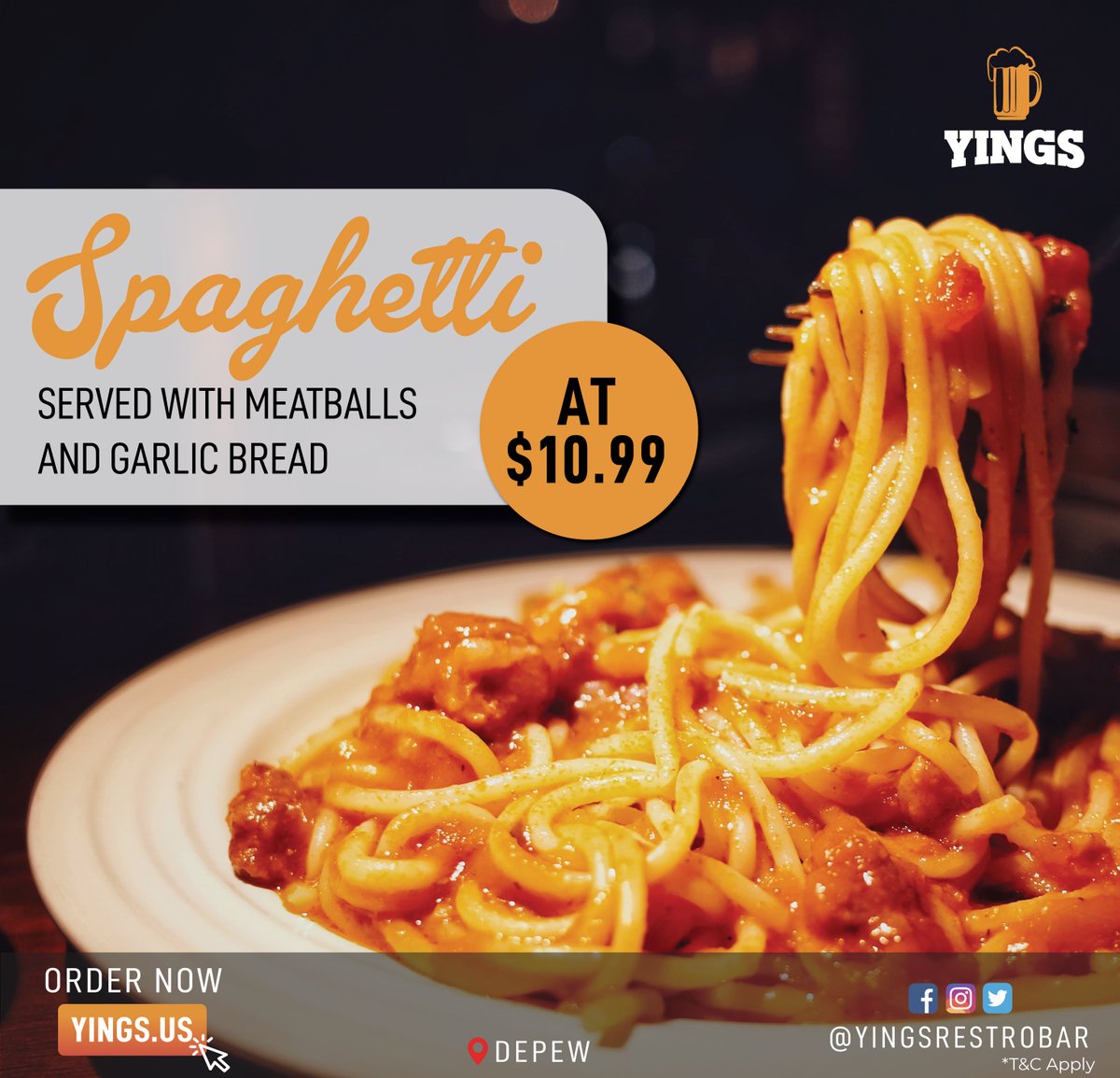 YingsRestroBar's tweet photo. Don't be upsetti, eat some #spaghetti 🍝
Order Now: https://t.co/mdLZgyRxF2
#Yings #YingsRestroBar #SpaghettiMeatBalls #MeatBalls #Buffalove #Depew #Depewny #depewnyfood *Product images are for illustrative purposes only and may differ from the actual product. https://t.co/jpvTMyNj1M