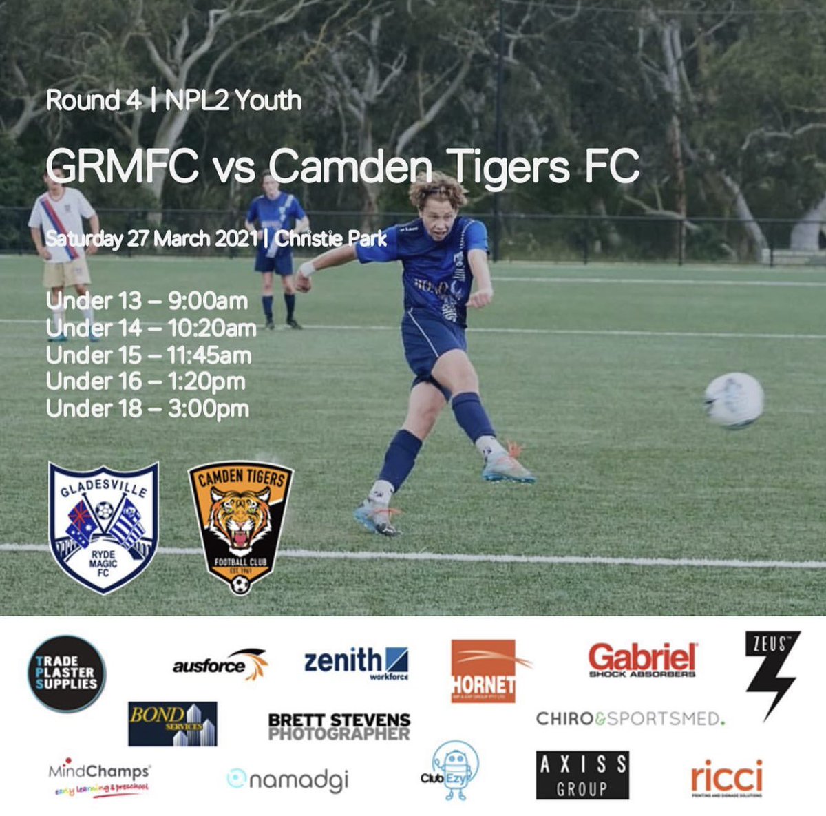 grmfc's tweet photo. Join us at Fortress Magic for a full weekend of fixtures. On Saturday our SAP squads will be taking on Camden Tigers while our Youth squads play Parramatta FC. On Sunday our Senior squads will take on Dunbar Rovers with U20’s kicking off at 3pm and First Grade at 5pm. #grmfc https://t.co/3eEjkmN8sv
