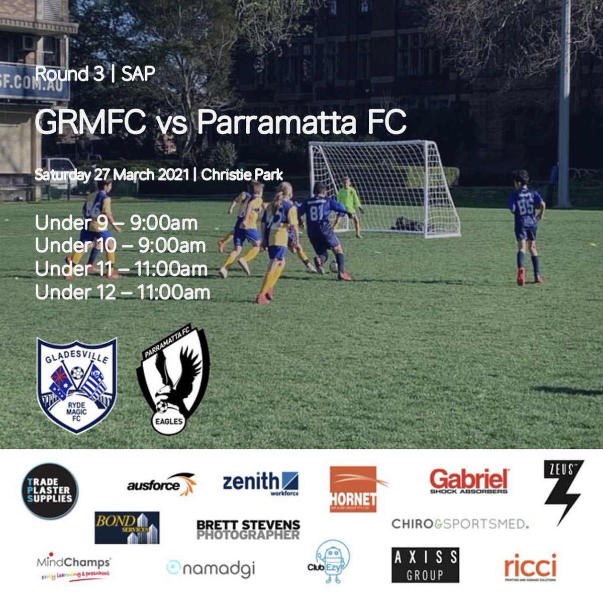 grmfc's tweet photo. Join us at Fortress Magic for a full weekend of fixtures. On Saturday our SAP squads will be taking on Camden Tigers while our Youth squads play Parramatta FC. On Sunday our Senior squads will take on Dunbar Rovers with U20’s kicking off at 3pm and First Grade at 5pm. #grmfc https://t.co/3eEjkmN8sv