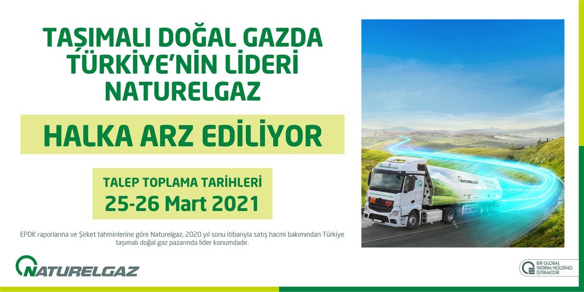 Naturelgaz Halka Arzı'nda bugün ve yarın (25-25 Mart) Global Menkul Değerler'in eş liderliğinde, 8,50 TL fiyat ile talep toplanıyor. Halka arz hakkında bilgi almak ve katılmak için bizi arayın, sitemizi ziyaret  edin.
global.com.tr

@NaturelgazAS
#naturelgaz #halkaarz