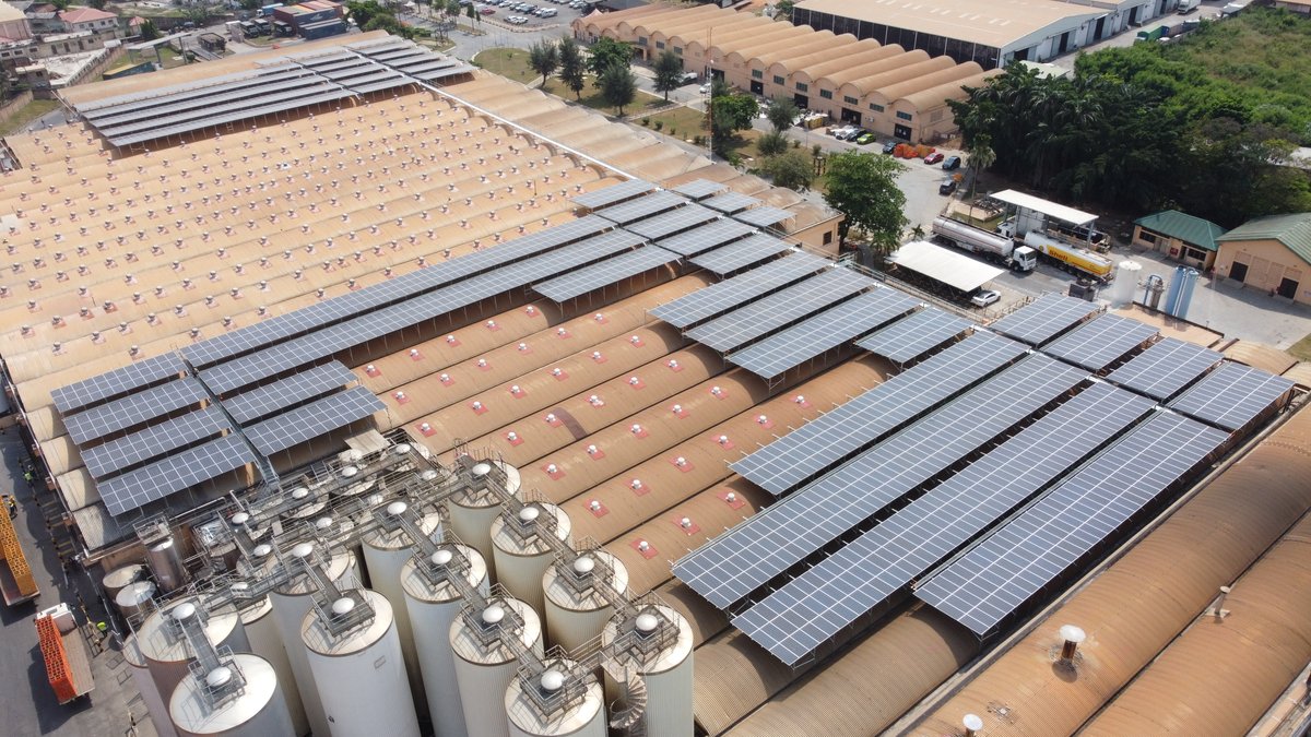 We recently completed a 1,095 kWp solar plant at Guinness Ghana Breweries Ltd in Achimota. It will generate 1,500 MWh annually, and avert over 10,000 tonnes of carbon emissions. 
#greentransition #renewable #GreenEnergy