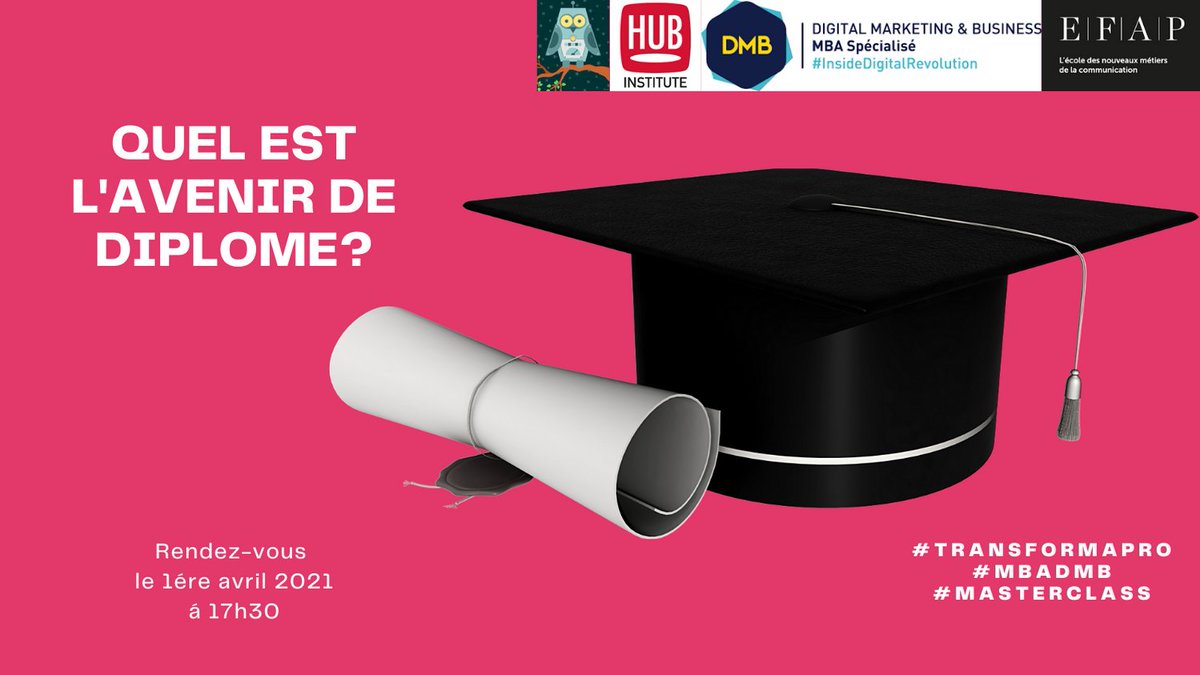 Regardez vers l’avenir. 
Êtes-vous prêt pour la transformation numérique de la formation professionnelle. 
⌚️RDV 1 avril à 17h30
Le lien sur l’inscription est dans le profil 
#TransFormaPro #Masterclass #MBADMB