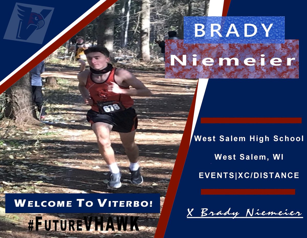 ViterboXCTF's tweet photo. A local talent will help make the men's team a contender! Welcome to Viterbo Brady Niemeier! Run miles! "Fly Like a V-Hawk!
#FutureVHAWK #viterbo2021 https://t.co/lliYItjKmm