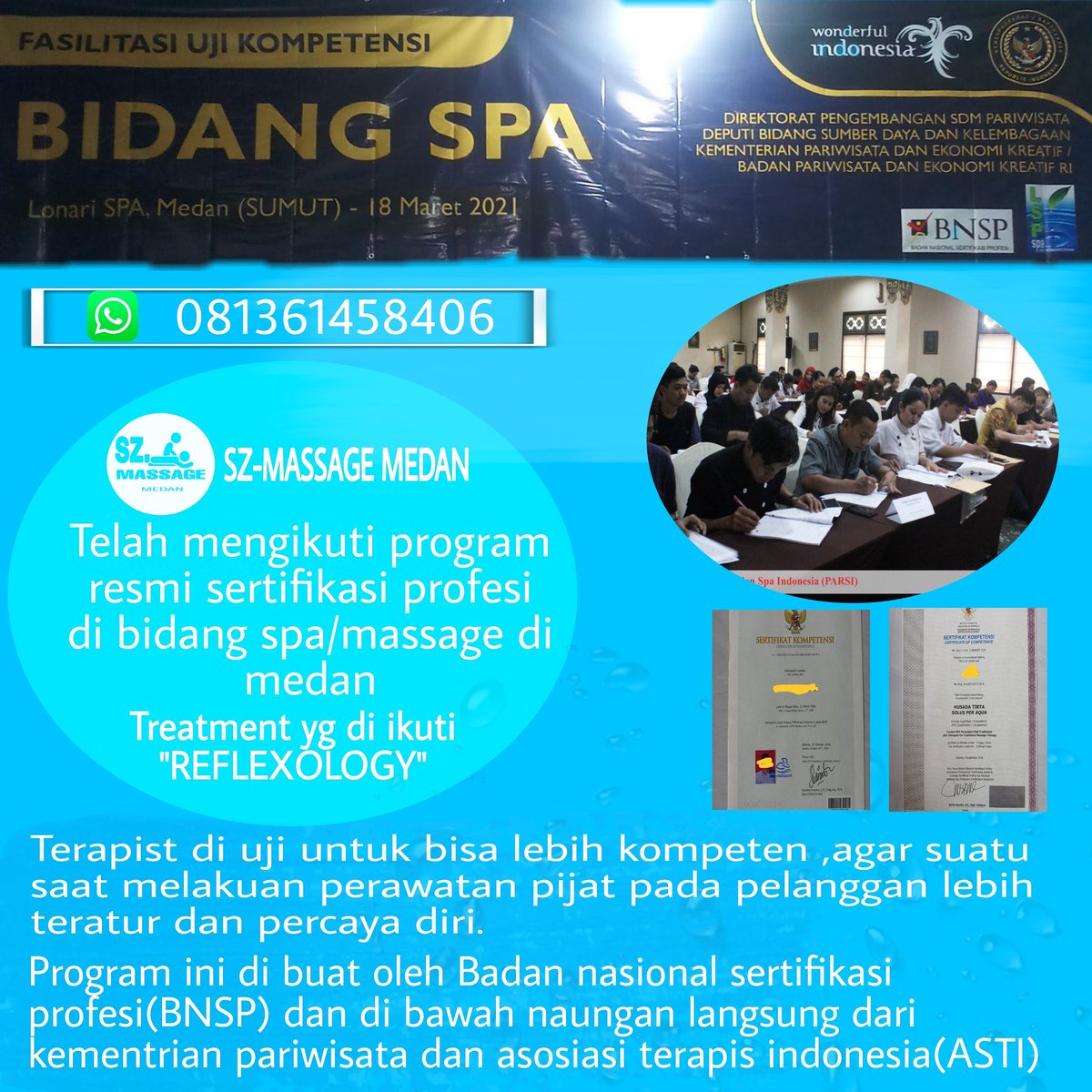 Pijatmedansehat's tweet photo. Alhamdulillah ,,mengikuti kembali program sertifikat profesi terapis SPA/PIJAT, untuk yg mau pijat jngn sungkan ya wa aja, siap ko bekerja dengan baik https://t.co/BKyL8OnQ1i