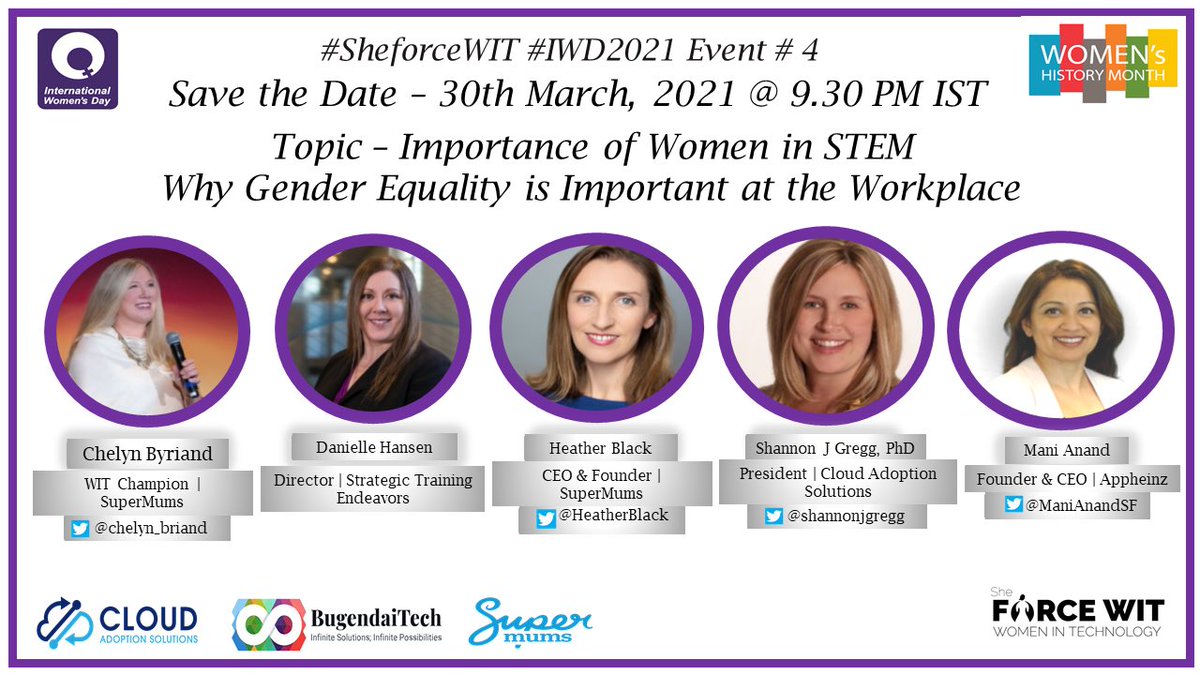 BugendaiTech's tweet photo. Join us as we celebrate Women’s Histroy Month! 
.
On the panelists, we have some incredible women and #supermums who share their journey with us and emphasise the importance of Gender Equality at the Workplace
.
Registration open https://t.co/sZMChjDgX5
. https://t.co/dgu3rltGEt