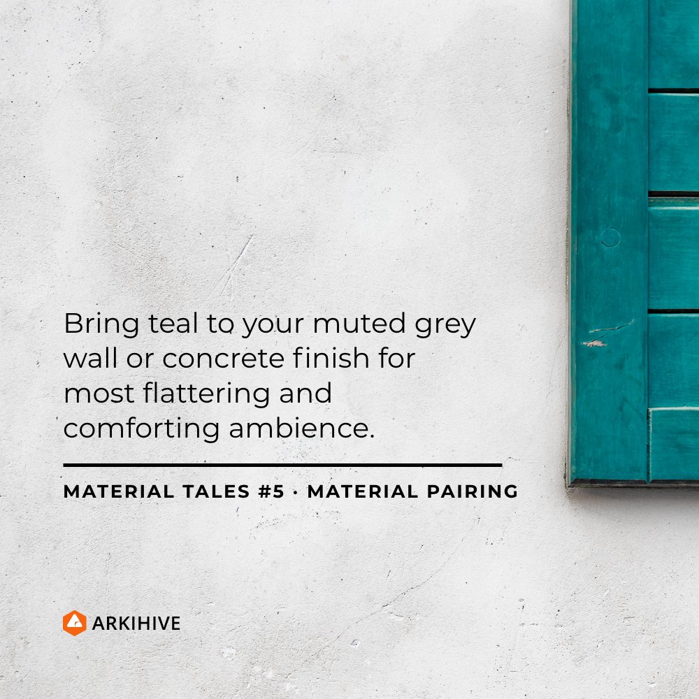 arkihiveconnect's tweet photo. If you are wondering what to pair with concrete finish? Go with Teal. Teal accents are a show stopper!
This pairing bridges the visual gap to emphasize the connection in a space to create an encompassing, undivided palette.

#materialtales #arkihive #architecture #interiordesign https://t.co/QKqxHOK0Ts