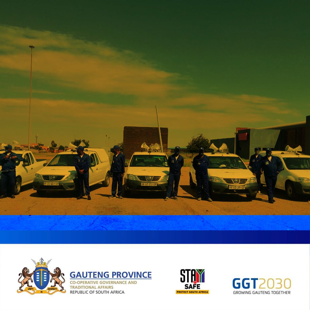 GDCoGTA's tweet photo. Sharp Fede Jozi, Sedibeng, Ekurhuleni, Tshwane and West Rand. We are still in your communities making sure you are keeping safe from Covid-19. #level1 #LockdownZA https://t.co/Fd6Myvlmdp