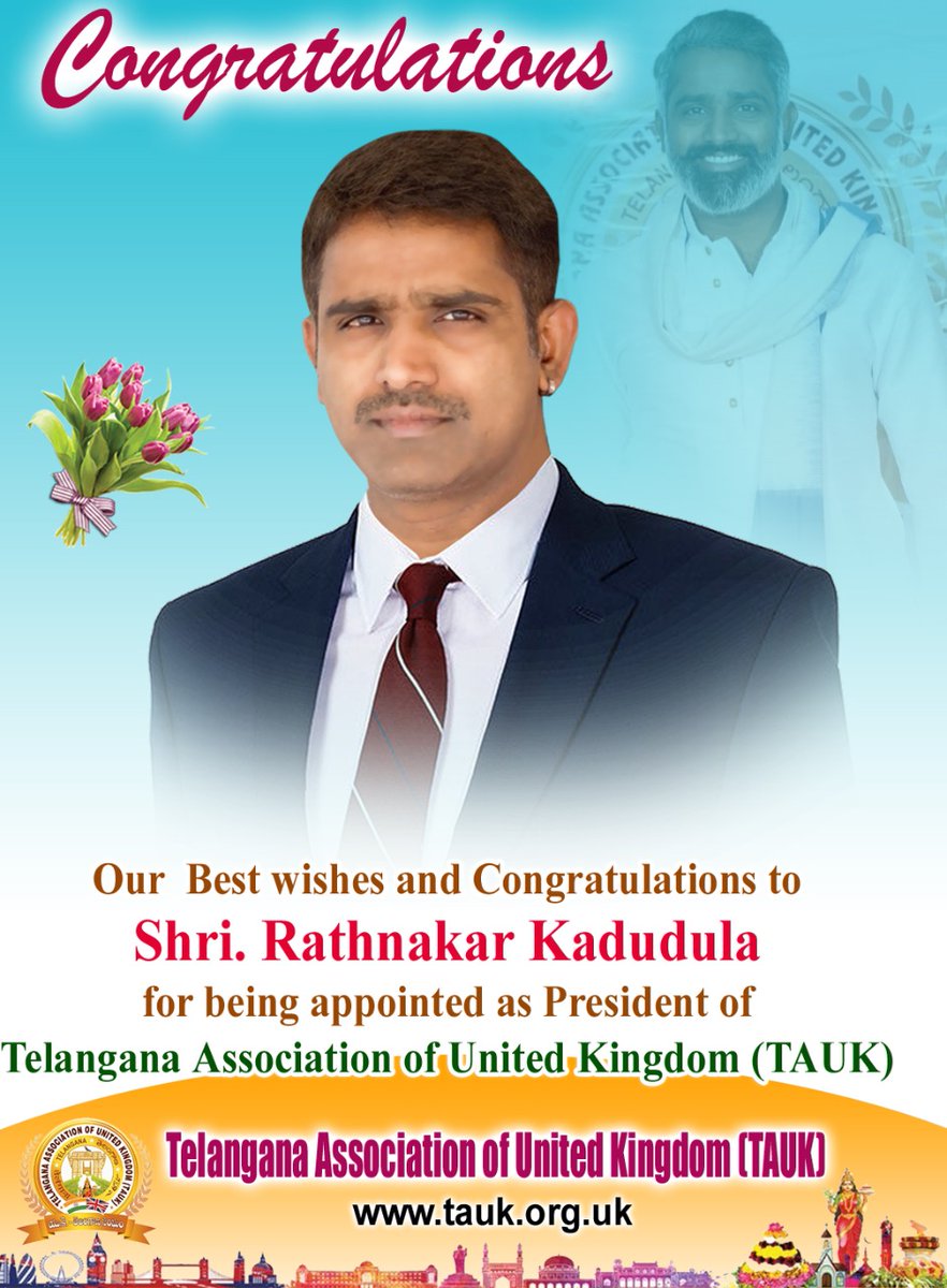 Telangana Assoc UK (@tauk_official) on Twitter photo #TAUKPresident #Announcement
Today is an another exciting day for the <a href="/TAUK_Official/">Telangana Assoc UK</a>
It gives me great pleasure to announce, on behalf of the TAUK Core Committee, that Mr. @RathnaTRS has been appointed as TAUK’s new President.
Please join us in congratulating him.
- <a href="/Anil_trs/">Anil Kurmachalam®🇮🇳</a> #TAUKPresident #Announcement
Today is an another exciting day for the <a href="/TAUK_Official/">Telangana Assoc UK</a>
It gives me great pleasure to announce, on behalf of the TAUK Core Committee, that Mr. @RathnaTRS has been appointed as TAUK’s new President.
Please join us in congratulating him.
- <a href="/Anil_trs/">Anil Kurmachalam®🇮🇳</a>
