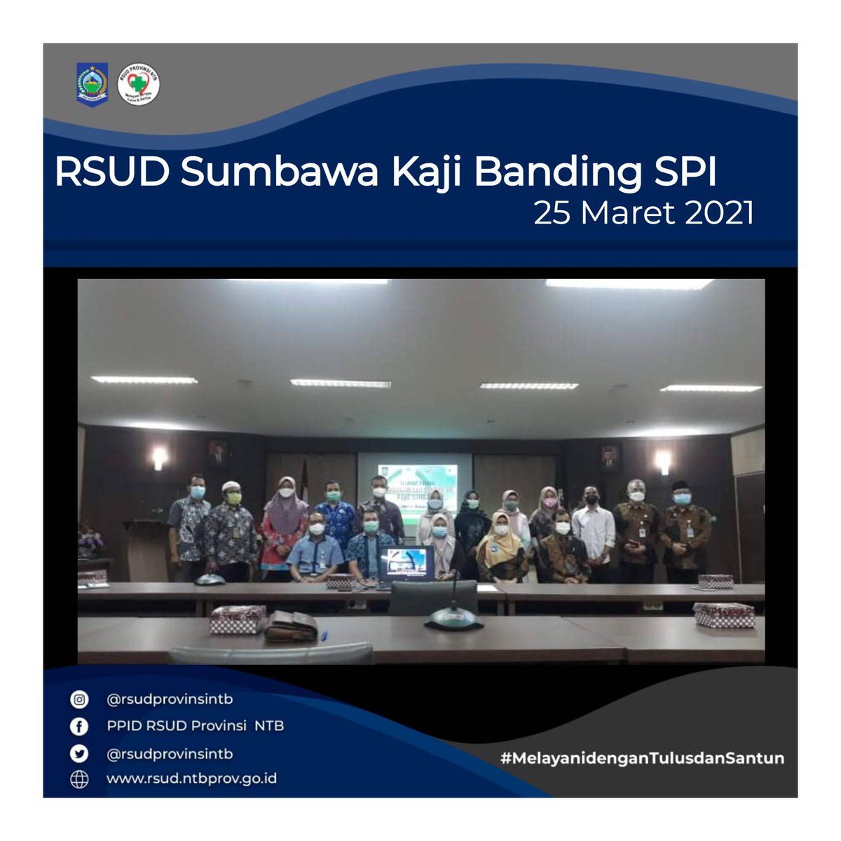 rsudprovinsintb's tweet photo. RSUD SUMBAWA LAKUKAN KAJI BANDING SPI
*****
Hello Healthy People dan Civitas Hospitalia! 
MATARAM. (25/03) RSUD Provinsi NTB  menerima Rombongan Kaji Banding  RSUD  Sumbawa terkait  Satuan Pemeriksa Internal (SPI).

#ntbsehatdancerdas
#ntbgemilang https://t.co/UlgY5gH6uv