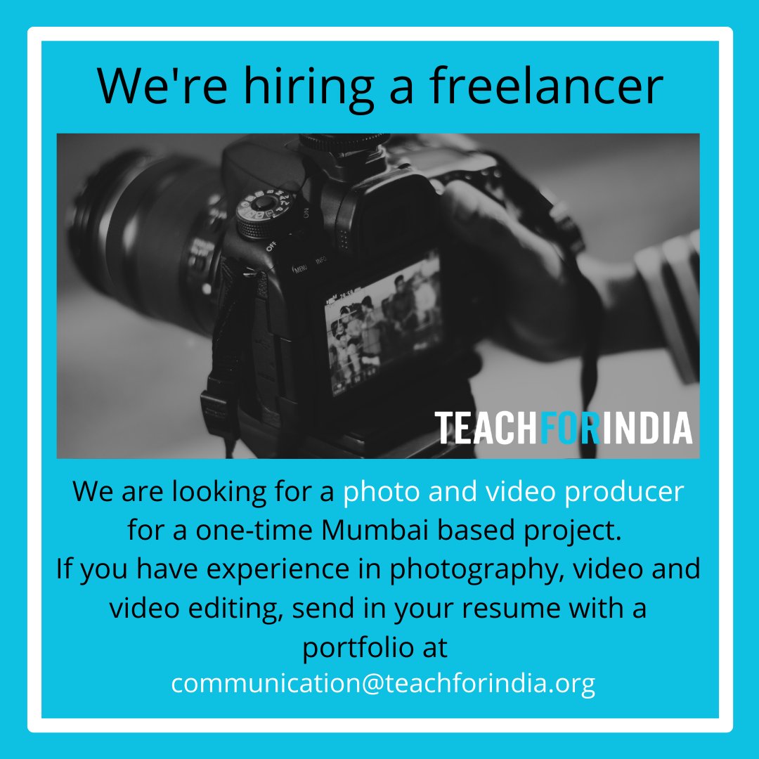 TeachForIndia's tweet photo. We're looking for a freelancer. Do share!
#hiring #freelancegig #mumbaiproject https://t.co/CxJDT8GRgX