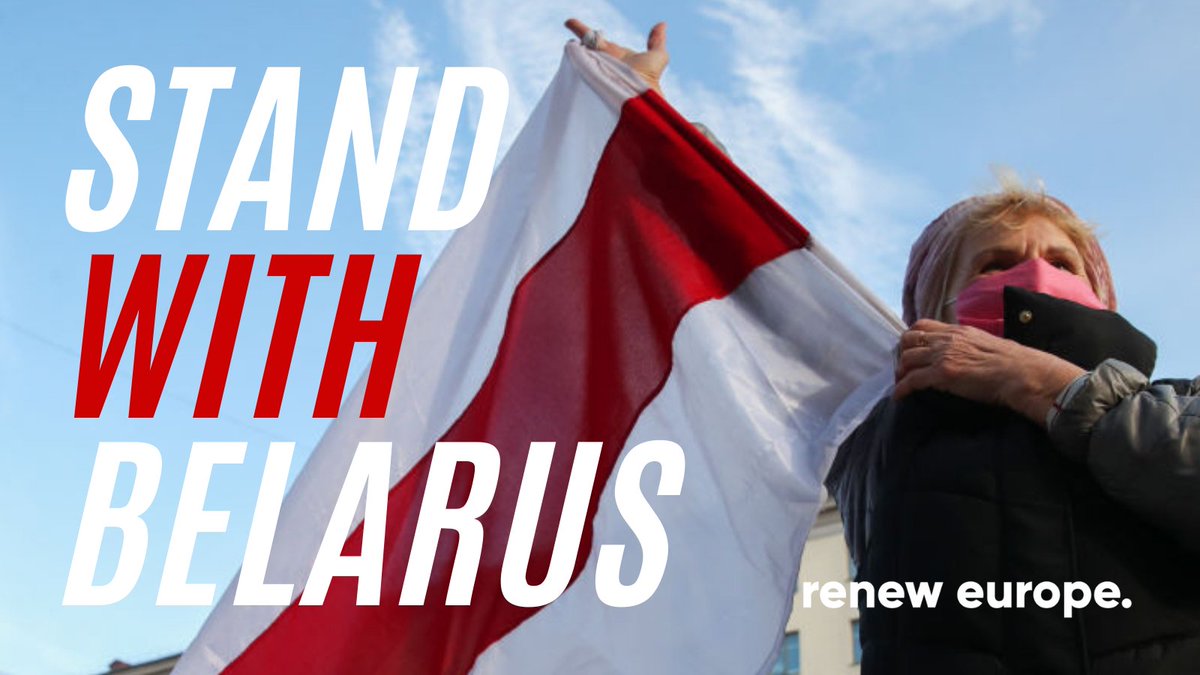 RenewEurope's tweet photo. ⚪🔴⚪On #Belarus Freedom Day, we support the Belarusian people who demand freedom, democracy &amp; dignity and call for the end of violence, repression &amp;  restrictions to their fundamental freedoms. 

We #StandWithBelarus! https://t.co/NldiwSgirJ
