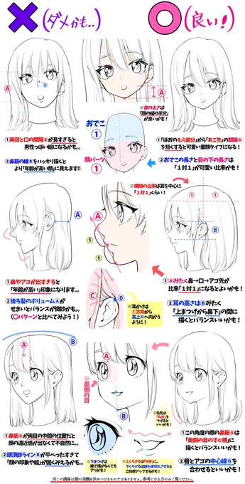 「女の子の顔が描けない…‼️」

「可愛い顔の比率が難しい…」

ってときの【顔デッサンの上達法】

「ダメかも❌」と「良いかも⭕️」 