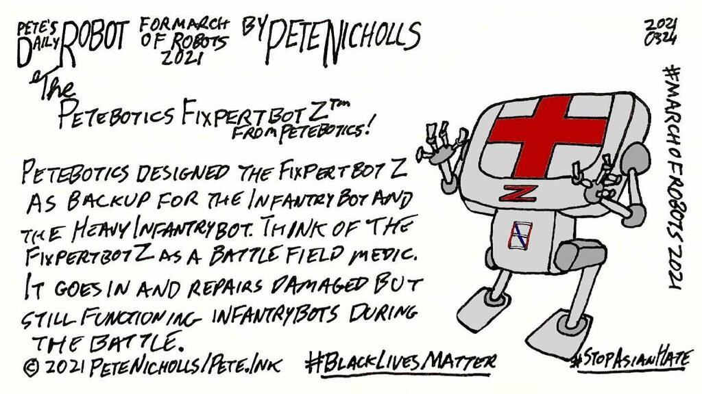 petenicholls_'s tweet photo. The #Petebotics #Fixpertbot in the latest #PetesDailyRobot! #DailyRobot #RobotDrawing #iamdrawing #robots #webcomic #webcomics #MarchOfRobots #MarchOfRobots2021 #CreateWithXenceLabs https://t.co/AEUEo9o9dI