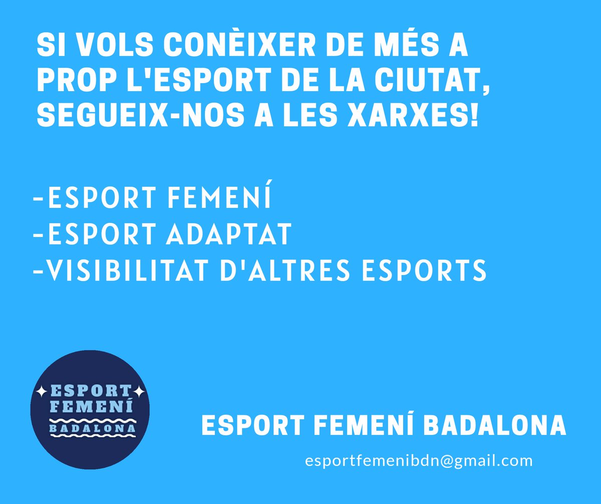 EsportFemBDN's tweet photo. Amb el teu RT ajudes a que aquesta informació arribi a més persones. Gràcies!
#Badalona #esportfemeni #Esportadaptat #EsportMasculi #EsportsBadalona #Atletisme #Futfem #Futsal #Escacs #tirambarc #futbolamerica #rubgy #tennistaula #natacio #ritmica #fitkids #basquet #bitlles i més https://t.co/ZWSEXUXUWm