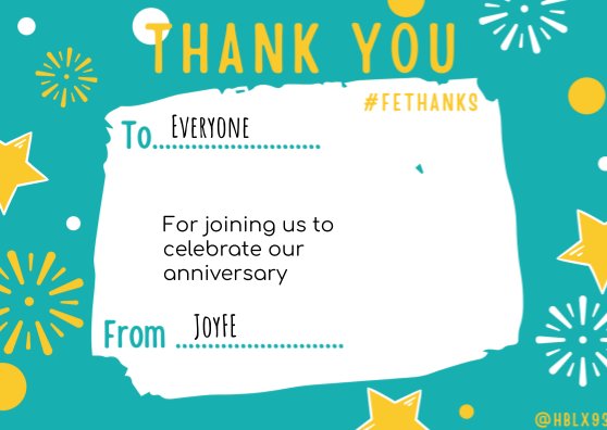 Our #FEThanks goes to everyone for helping us celebrate our anniversary this week #JoyFE