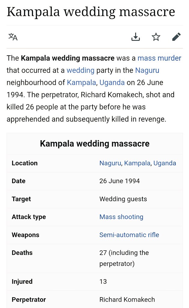 SharonKinyera's tweet photo. Did ya'll know Uganda had a real-life Red Wedding in 1994 where 27 people were killed, all because a woman said No to a dance😳 https://t.co/ctxzxfWrox