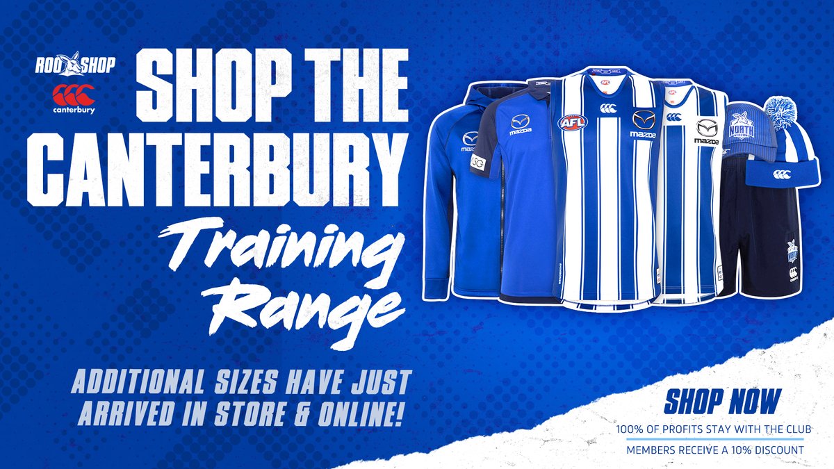 Get your North gear sorted for #KickForTheKids at The Roo Shop.

Check out the training range:  shop.nmfc.com.au/canterbury/