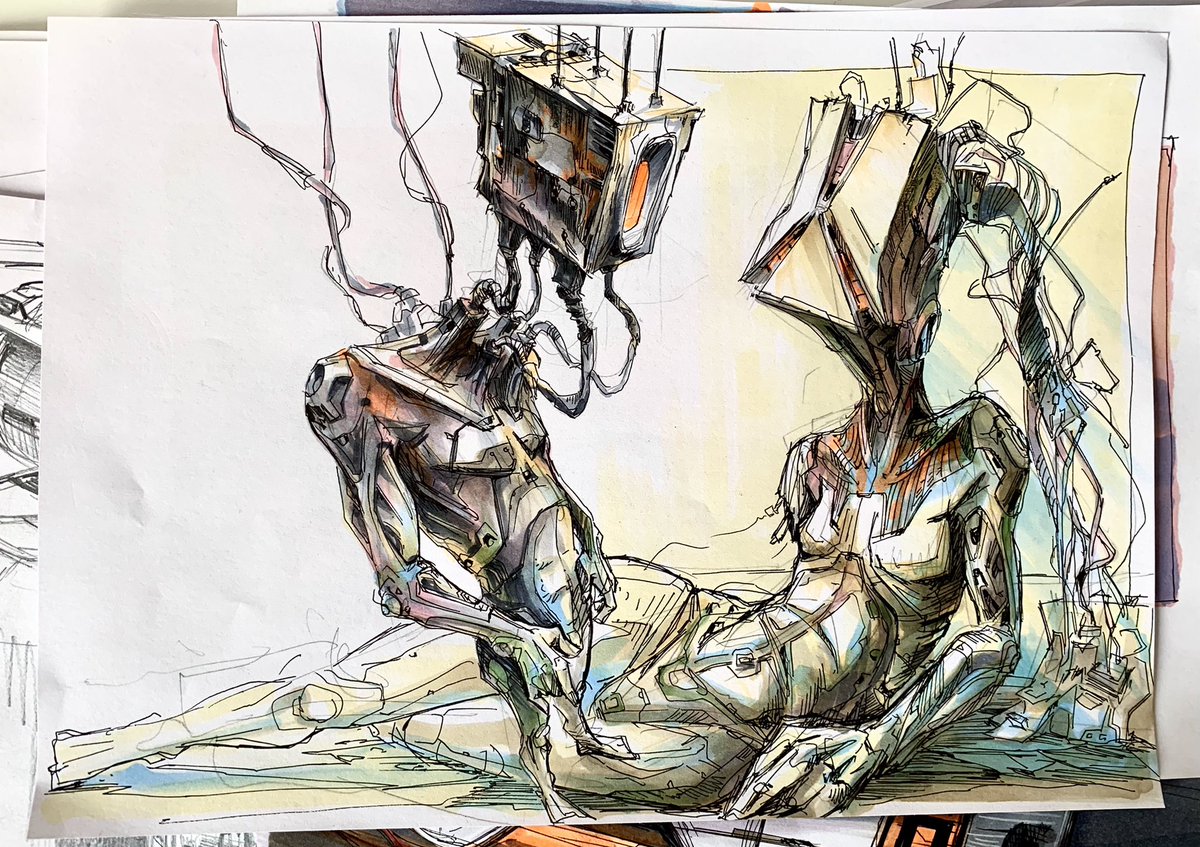 Markers! Good old school markers! Is someone out there still using some? I still love the color mixes you get. #sketchy #robot #BrokenButBeautiful #nft #DoodleAndChat