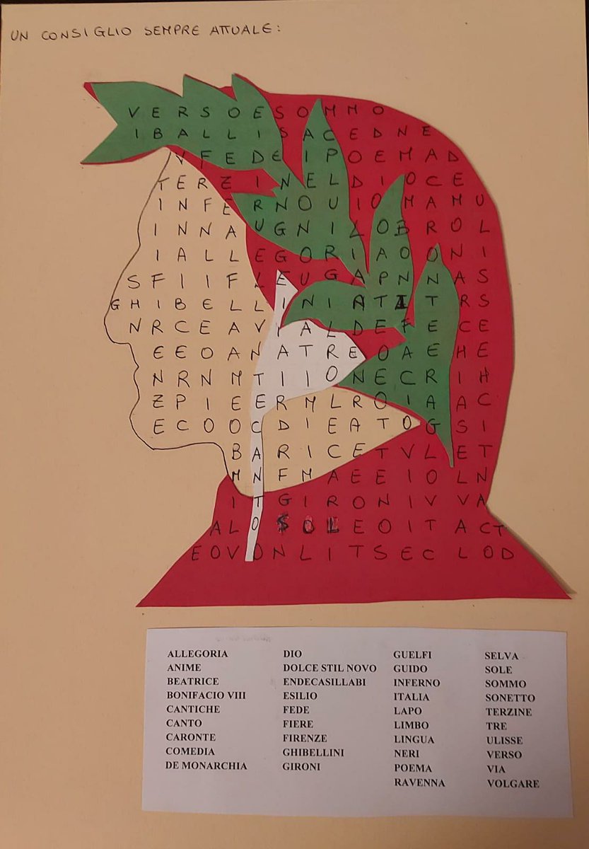 ICVitrioliPrin's tweet photo. "Dante è sempre attuale". Risolvendo il diagramma leggeremo un consiglio di Dante che tutti dovremmo seguire per vivere bene . Miriam classe 2^A #DanteSocial 
@MuseCALABRIA @RaiGulp https://t.co/kWAHiyiEgG