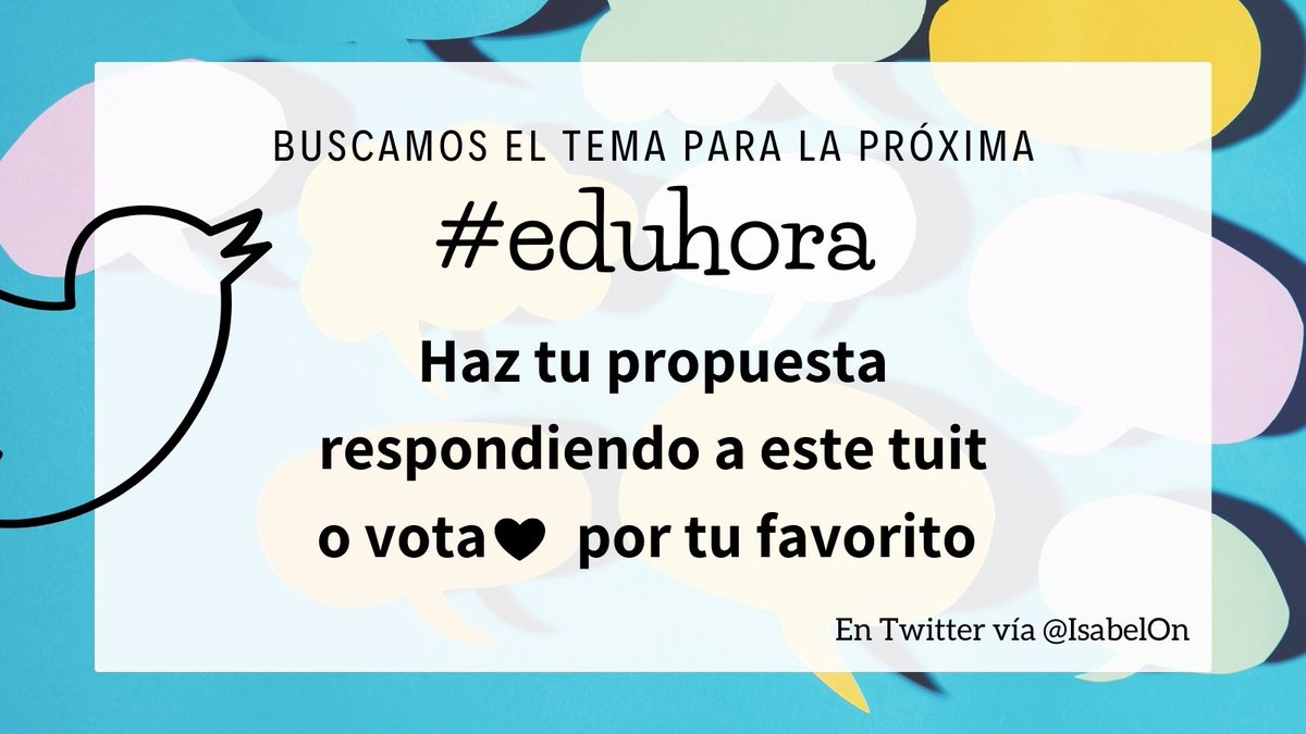 IsabelOn's tweet photo. 📋 ¡EDUTEMAS!
 ¡El próximo martes, nueva convocatoria de la #eduhora!

🎓¿De qué queréis que hablemos? ¿Qué tema os parece relevante esta semana?

Tenéis hasta el domingo para proponer y votar.

¡Gracias a todos!

Temas tratados hasta ahora: https://t.co/TpdK9BJT1v https://t.co/M1HcC2wMSX
