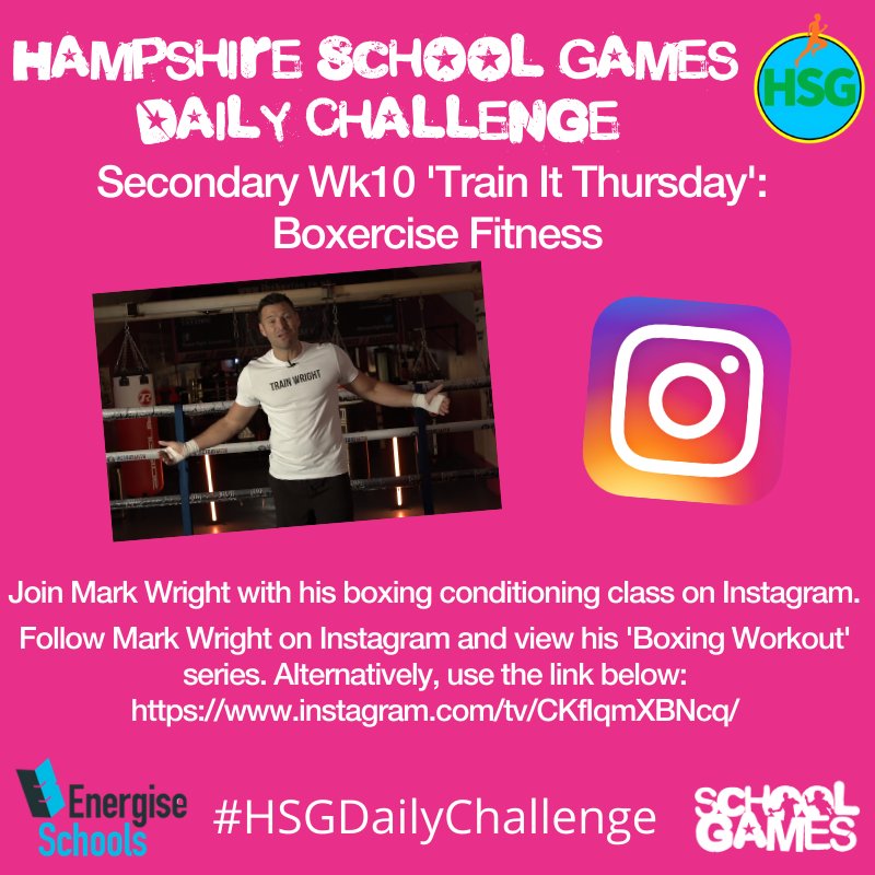 Its Thursday fitness challenge time! Join @MarkWright_ through Instagram and complete some Boxercise! #HSGDailyChallenge @YourSchoolGames @EnergiseSchools