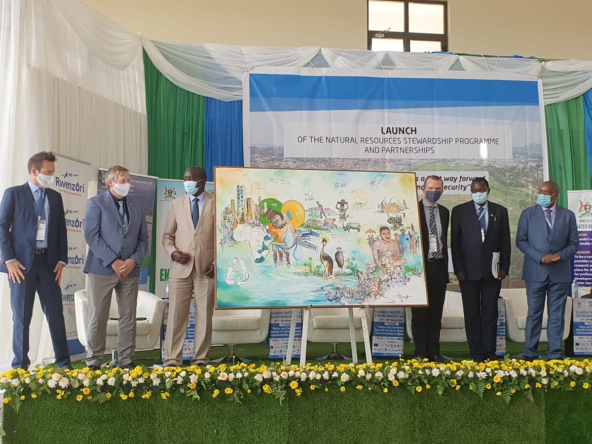 NatuReS_UG's tweet photo. The NatuReS programme and partnerships were officially launched by the PS MWE @okidi64, EU Delegation Uganda @EUinUG and GIZ @giz_gmbh at #UWEWK21 at the @min_waterUg auditorium. Programme donors and partners signed a commemorative piece of art for the event. https://t.co/Z4z7rQZhfg