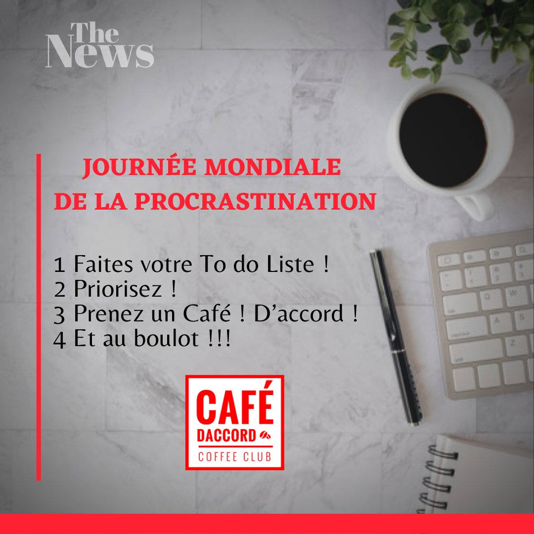 CafeDaccord's tweet photo. Aujourd'hui nous sommes le 25 mars, la journée mondiale de la procrastination. Comment organisez vous votre journée ? 🍮😉👍 
#prenezsoindevous #cafedaccord #coffee #torrefacteur #bordeaux #bordeauxmaville #coffeegram #homemadecoffee #boncafé https://t.co/afYxSOHGLO