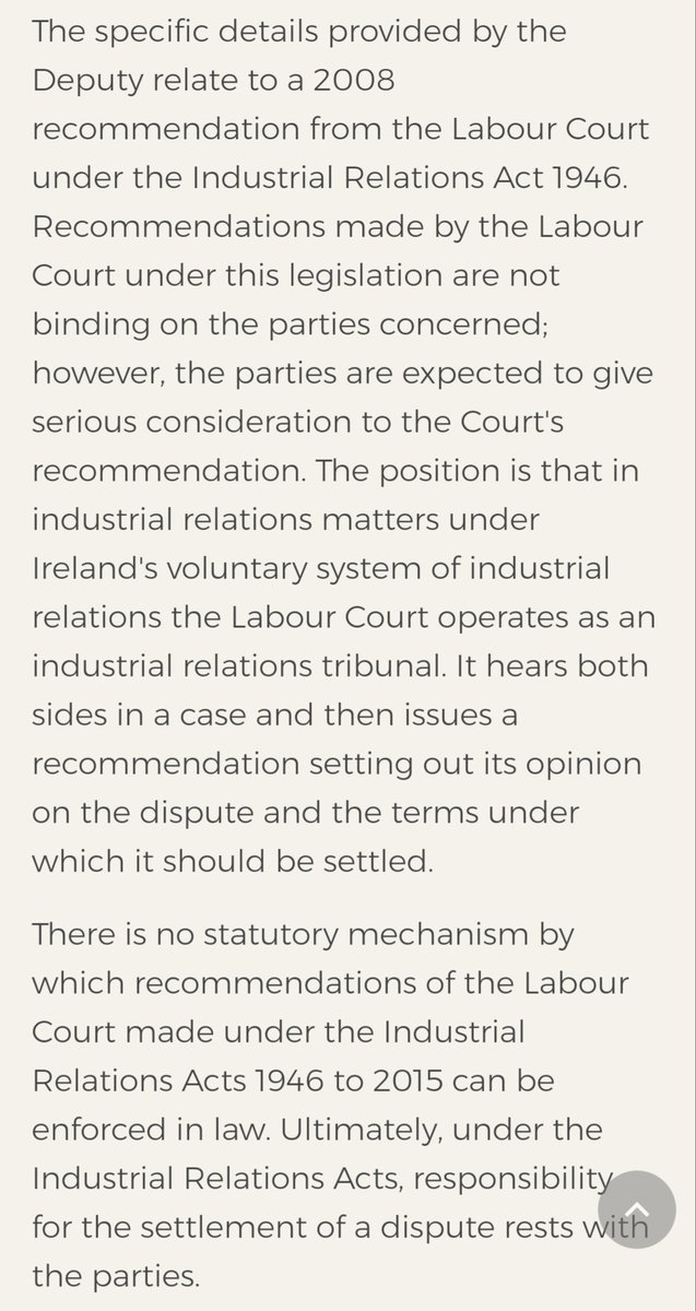 <a href="/GCraughwell/">ً</a> @HHumphreysFG <a href="/mmcgrathtd/">mmcgrathtd</a> <a href="/ingridmileyRTE/">Ingrid Miley</a> <a href="/fiannafailparty/">Fianna Fáil</a> <a href="/FineGael/">Fine Gael</a> <a href="/kerry_network/">KerryCommunityEmploymentNetwork</a> <a href="/CeWaterford/">CE Supervisors Waterford Network</a> <a href="/clareCEnetwork/">Clare CE Supervisors Network</a> <a href="/SIPTU/">SIPTU</a> <a href="/forsa_union_ie/">Fórsa trade union</a> <a href="/davidcullinane/">David Cullinane T.D.</a> <a href="/alankellylabour/">Alan Kelly TD</a> The whole primus of the the Labour Court as an industrial relations forum is built on goodwill between parties. The Government encourages its use in all public interest cases as a mechanism for private entities but then chooses to ignore it itself. That is the anger.