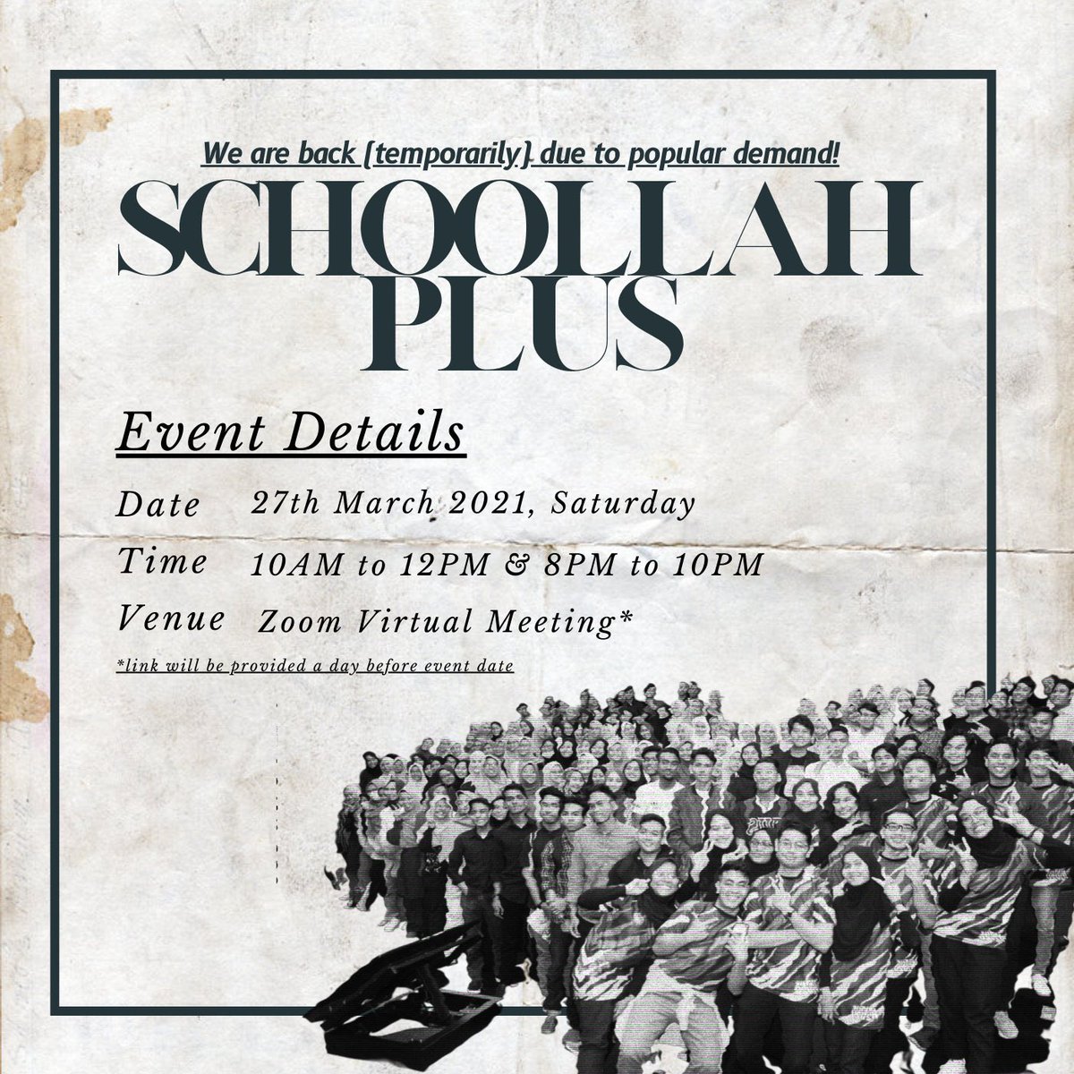 AmirRozali's tweet photo. Student yang baru habis SPM, kalau korang blur lagi pasal UPU &amp; Scholarship, boleh la join #SchoollahPlus Sabtu ni tau! 

Harini last harga RM30 (sorang) &amp; RM25 (2 orang ke atas). Berbaloi sangat la! 

Boleh daftar dekat https://t.co/CuERzB03uW 🥳 https://t.co/xVAqUWWpVD